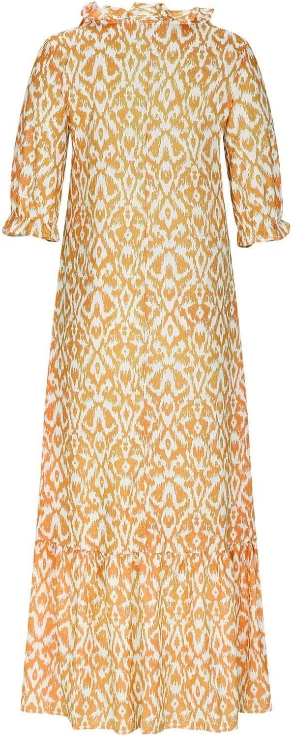 Dresses for Women 2025 Loose Floral Half Sleeve V Neck Maxi Dress Drawstring Long Flowy Dress Flowy Boho Beach Dresses