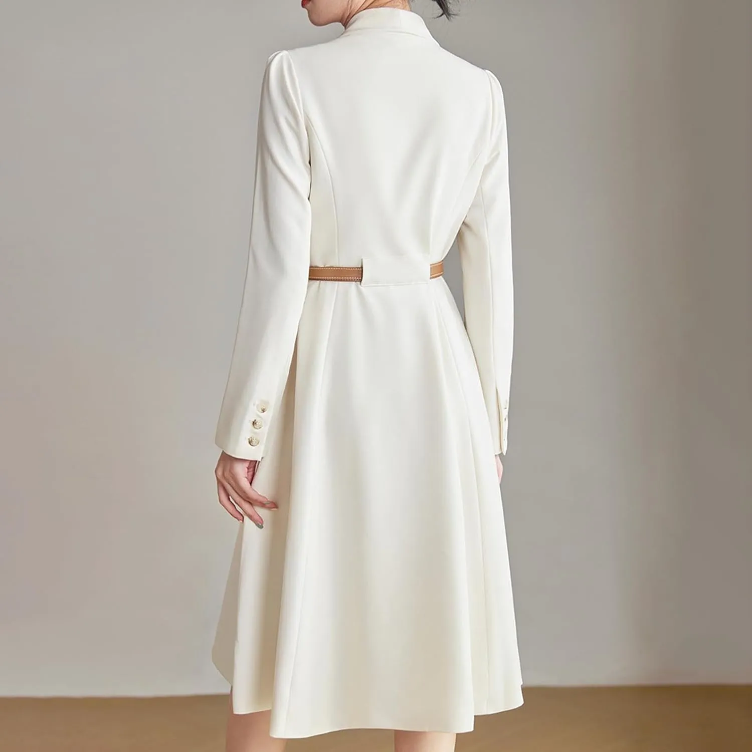 Dressy Blazer A-Line Dress Women Double Breasted Shawl Collar Business Midi Dress Long Sleeve High Waist Work Dress