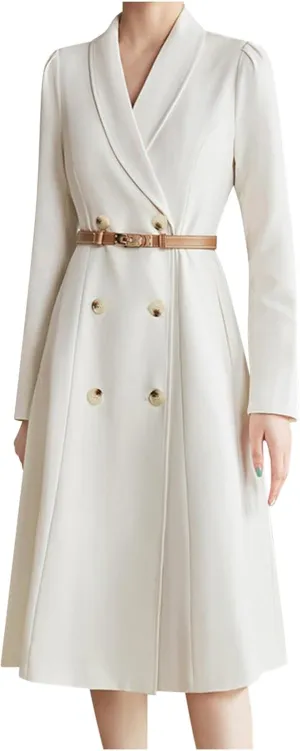 Dressy Blazer A-Line Dress Women Double Breasted Shawl Collar Business Midi Dress Long Sleeve High Waist Work Dress