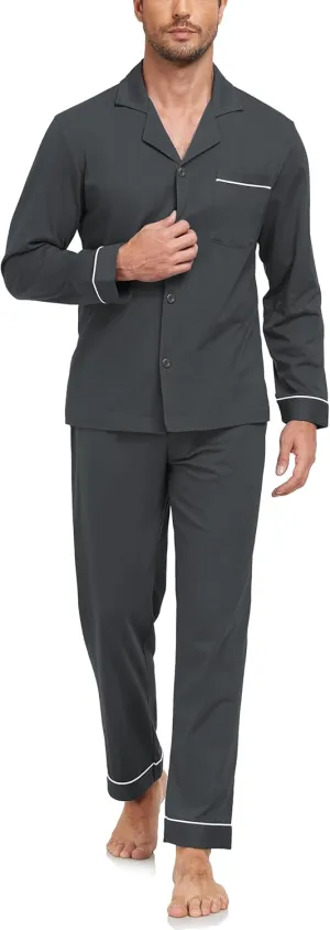 EA'S SECRET Men's 100% Cotton Pajamas Sets Long Sleeve Top and Pants Button Down Sleepwear Loungewear with Pockets S-XL