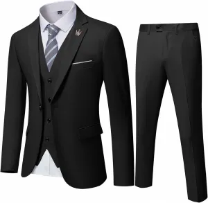 EastSide Men's Slim Fit 3 Pieces Suit, One Button Blazer Set, Jacket Vest & Pants