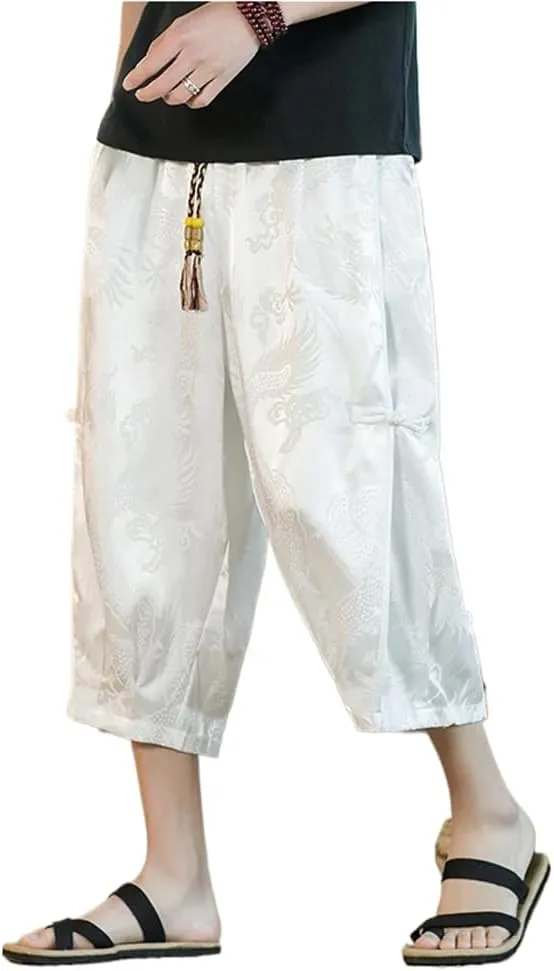 Embroidery Harem Pants Casual Spring Summer Men Baggy Trousers Streetwear Sweatpants Male Loose s3 White XL