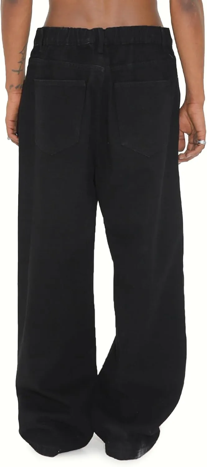 EMMIOL Mens Baggy Hip Hop Jeans Y2k Casual Wide Leg Pants Loose Fit Denim Skater Vintage Streetwear 90s