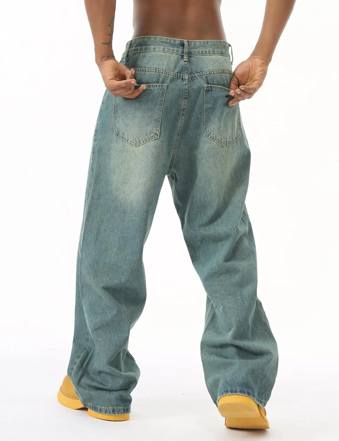 EMMIOL Mens Baggy Hip Hop Jeans Y2k Casual Wide Leg Pants Loose Fit Denim Skater Vintage Streetwear 90s