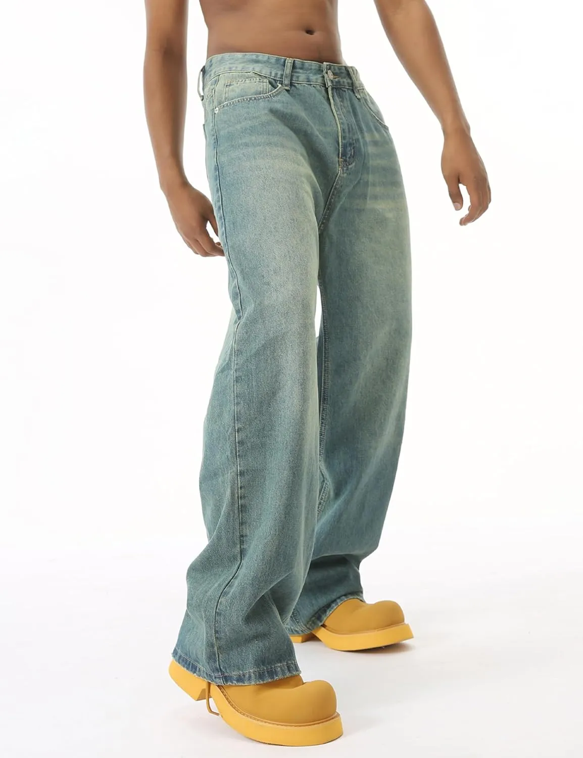 EMMIOL Mens Baggy Hip Hop Jeans Y2k Casual Wide Leg Pants Loose Fit Denim Skater Vintage Streetwear 90s