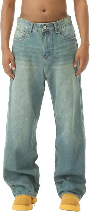 EMMIOL Mens Baggy Hip Hop Jeans Y2k Casual Wide Leg Pants Loose Fit Denim Skater Vintage Streetwear 90s