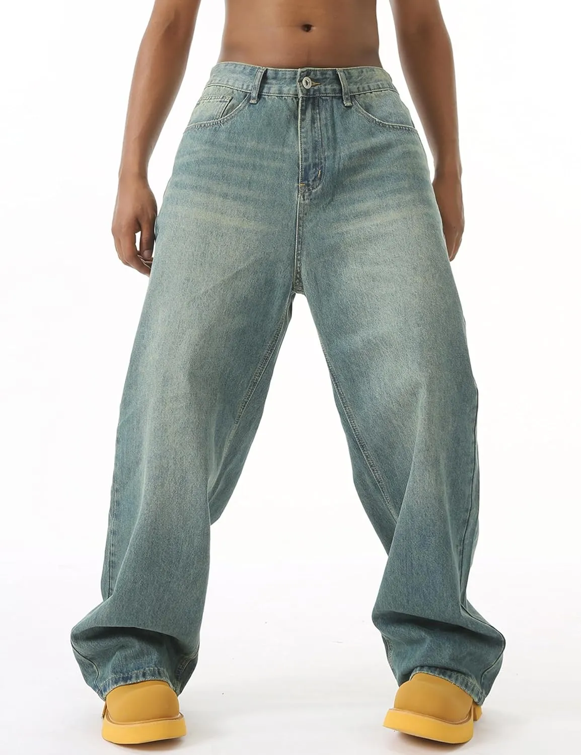 EMMIOL Mens Baggy Hip Hop Jeans Y2k Casual Wide Leg Pants Loose Fit Denim Skater Vintage Streetwear 90s