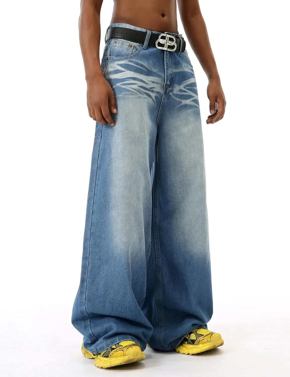 EMMIOL Mens Baggy Hip Hop Jeans Y2k Casual Wide Leg Pants Loose Fit Denim Skater Vintage Streetwear 90s