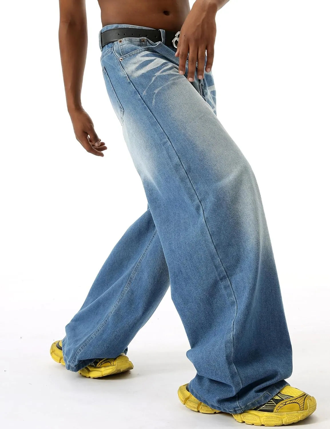 EMMIOL Mens Baggy Hip Hop Jeans Y2k Casual Wide Leg Pants Loose Fit Denim Skater Vintage Streetwear 90s