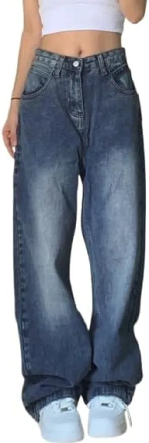 EMMIOL Wide Leg Jeans for Women - Low Waist Baggy Loose Boyfriends Denim Pants - Y2K 90S Style