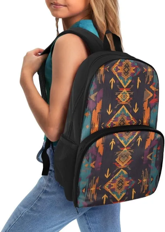 Ethnic Retro Rhombic Print Lunch Backpack for Women Men Aztec Tribal Brown Geometry Stripe Pattern Travel Durable Backpack Backpack with Soft Shoulder Straps