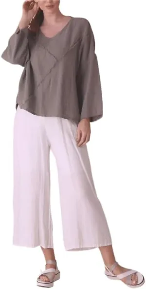 FENINI Linen Flat Front Crop Pants.