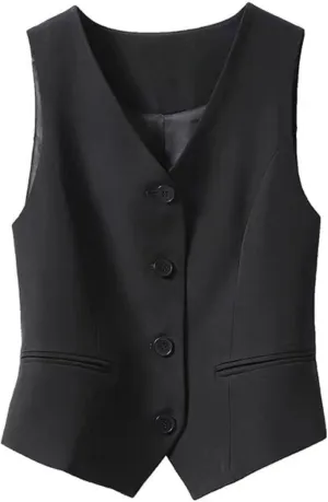 FindThy Women's Waistcoat Vest V Neck Button Down Fashion Dressy Blazer Jacket