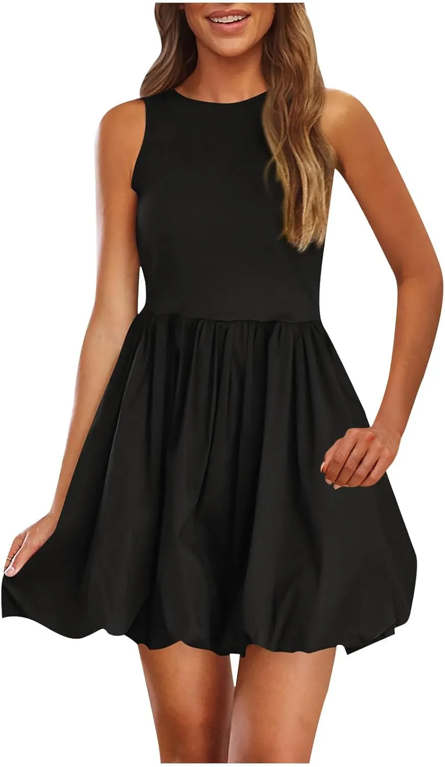 Flared Flowy Dress for Women Sleeveless Casual Ladies Mini A Line Party Pockets Summer