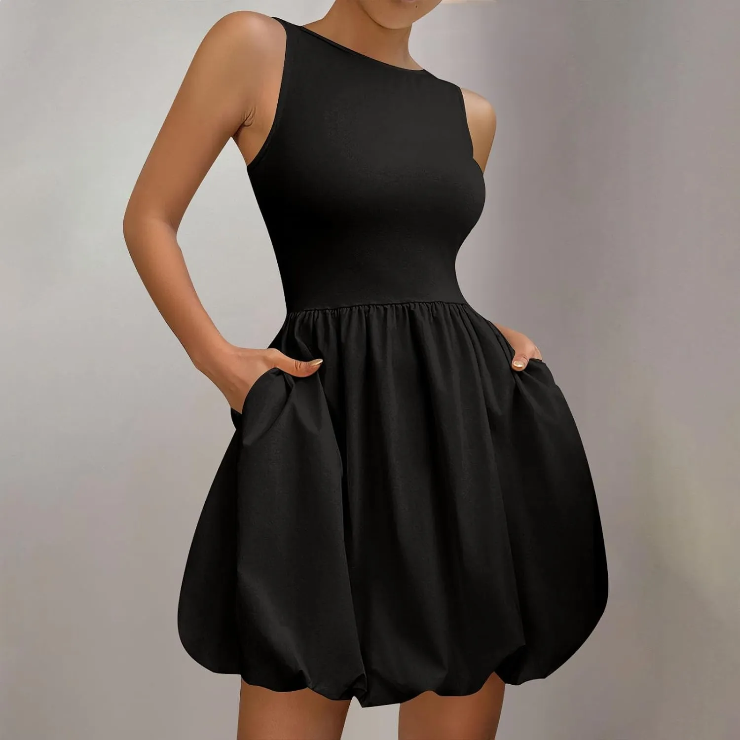 Flared Flowy Dress for Women Sleeveless Casual Ladies Mini A Line Party Pockets Summer