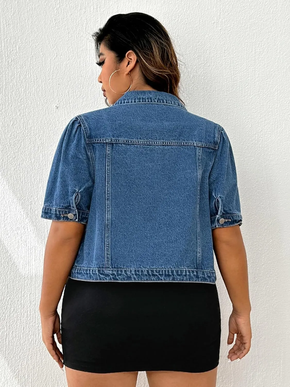 Floerns Women's Plus Size Button Up Distressed Short Sleeve Denim Jacket with Pockets