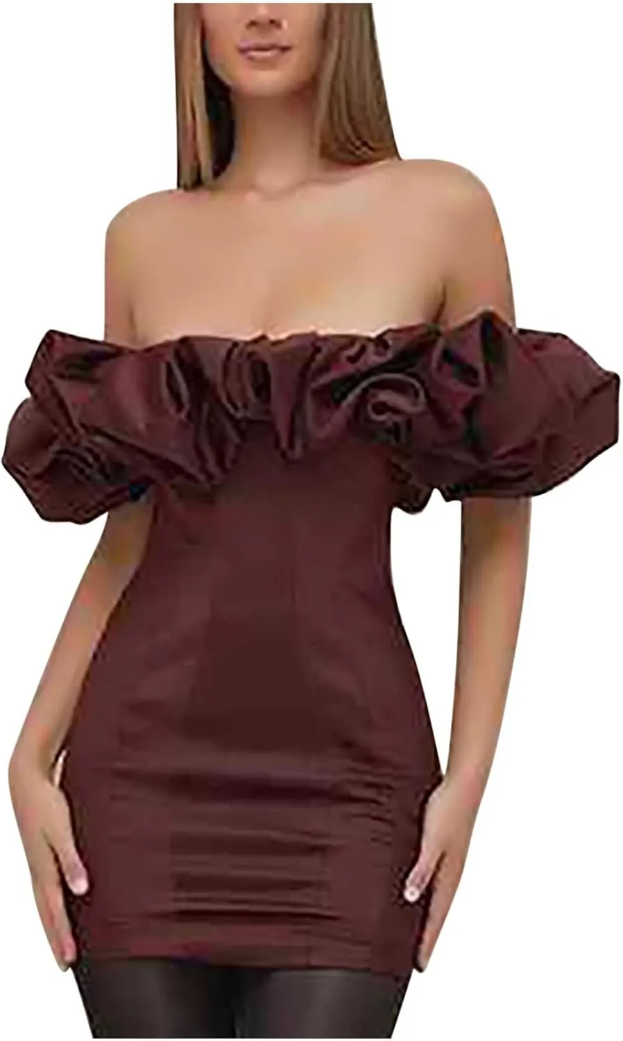 Formal Dresses for Women Off Shoulder Bodycon Pencil Mini Dress Ruffle Sexy Cocktail Party Dresses Elegant Clubwear
