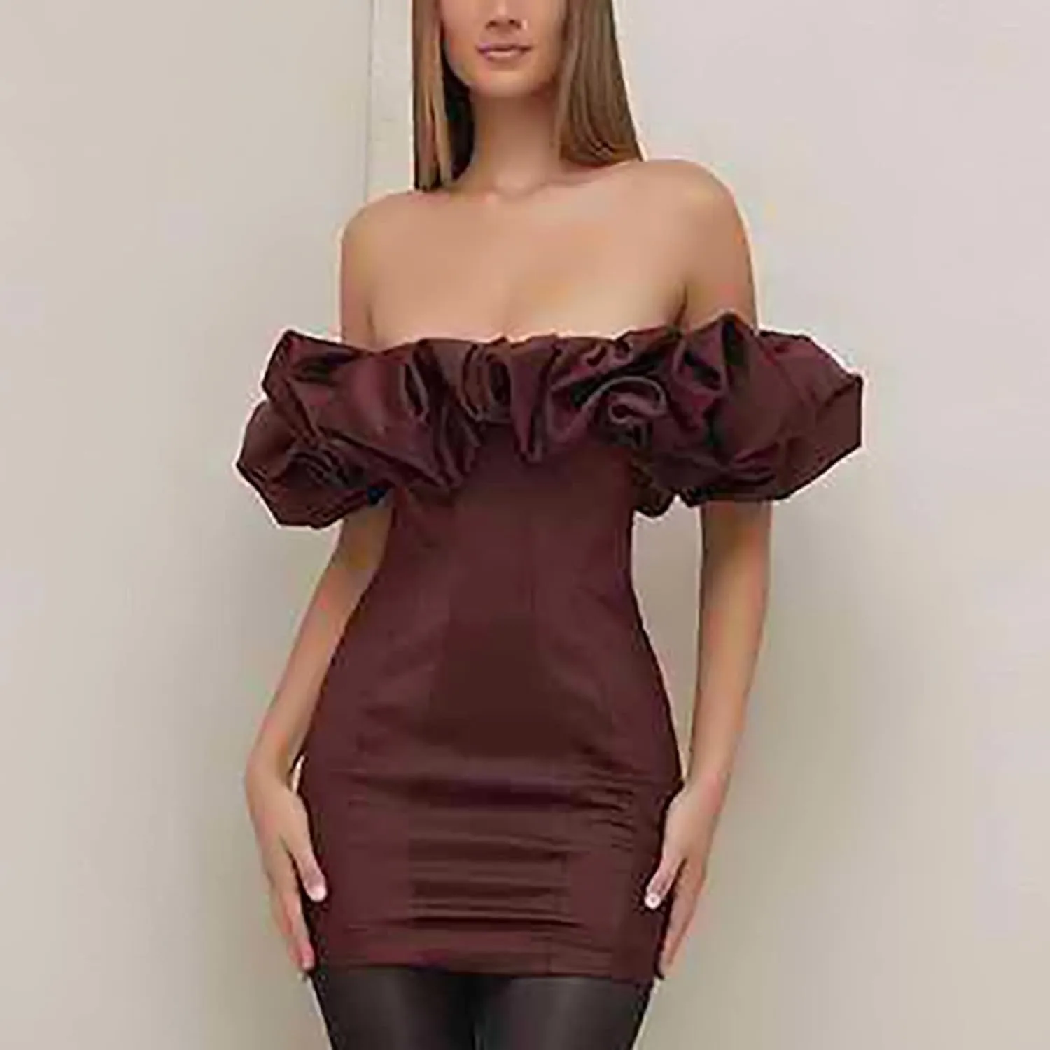 Formal Dresses for Women Off Shoulder Bodycon Pencil Mini Dress Ruffle Sexy Cocktail Party Dresses Elegant Clubwear