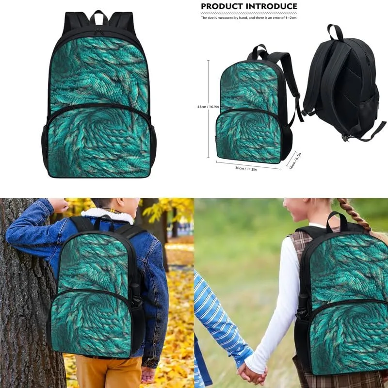 Fractal Art Abstract Backpack 3 Pcs Pixel Style School Bag Turquoise Green Gradient Bookbag Crossbody Color Art Lunch Box Pencil Case Elementary School Boys Girls