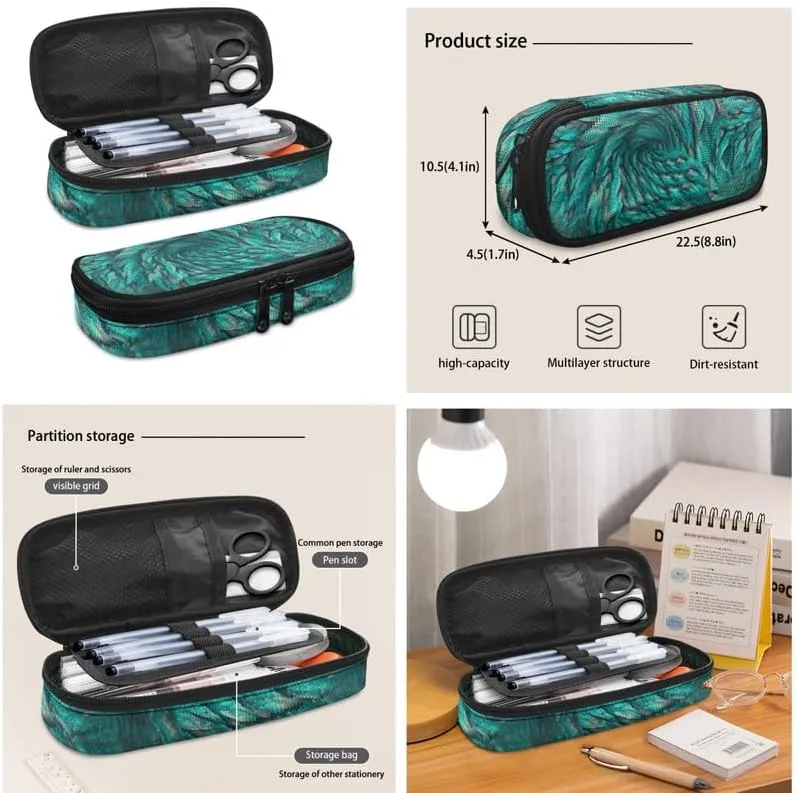 Fractal Art Abstract Backpack 3 Pcs Pixel Style School Bag Turquoise Green Gradient Bookbag Crossbody Color Art Lunch Box Pencil Case Elementary School Boys Girls