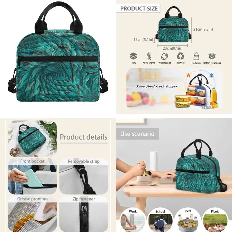 Fractal Art Abstract Backpack 3 Pcs Pixel Style School Bag Turquoise Green Gradient Bookbag Crossbody Color Art Lunch Box Pencil Case Elementary School Boys Girls
