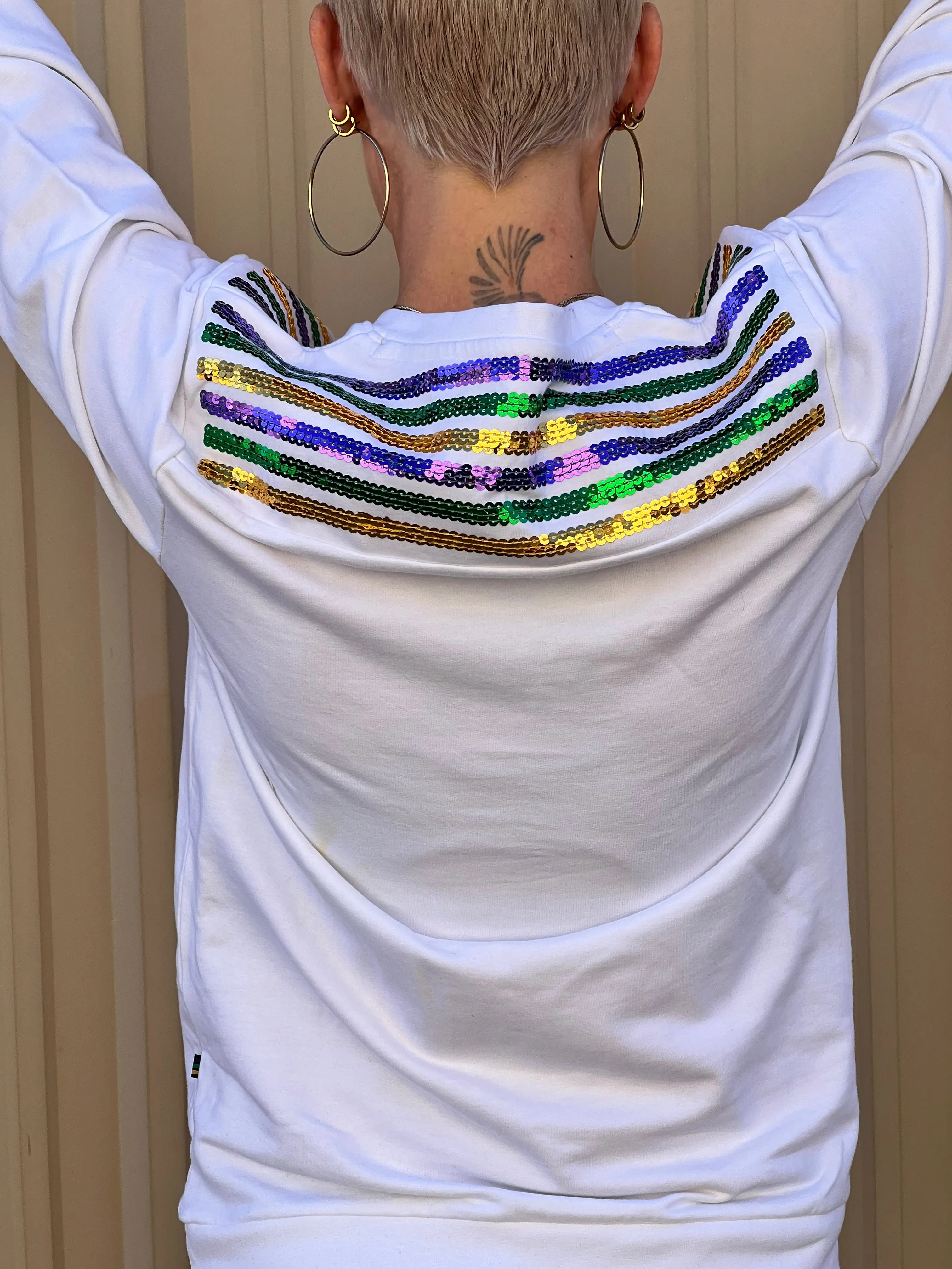 French Terry Adult Sequin PARADE Shirt - White