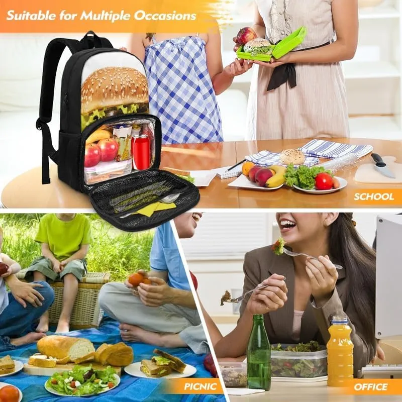 Funny Hamburger Pattern Carry On Backpack Cartoon Beef Burger Print Travel Work Laptop Bag Lunch Backpack 17 Inch Person Item Bookbag