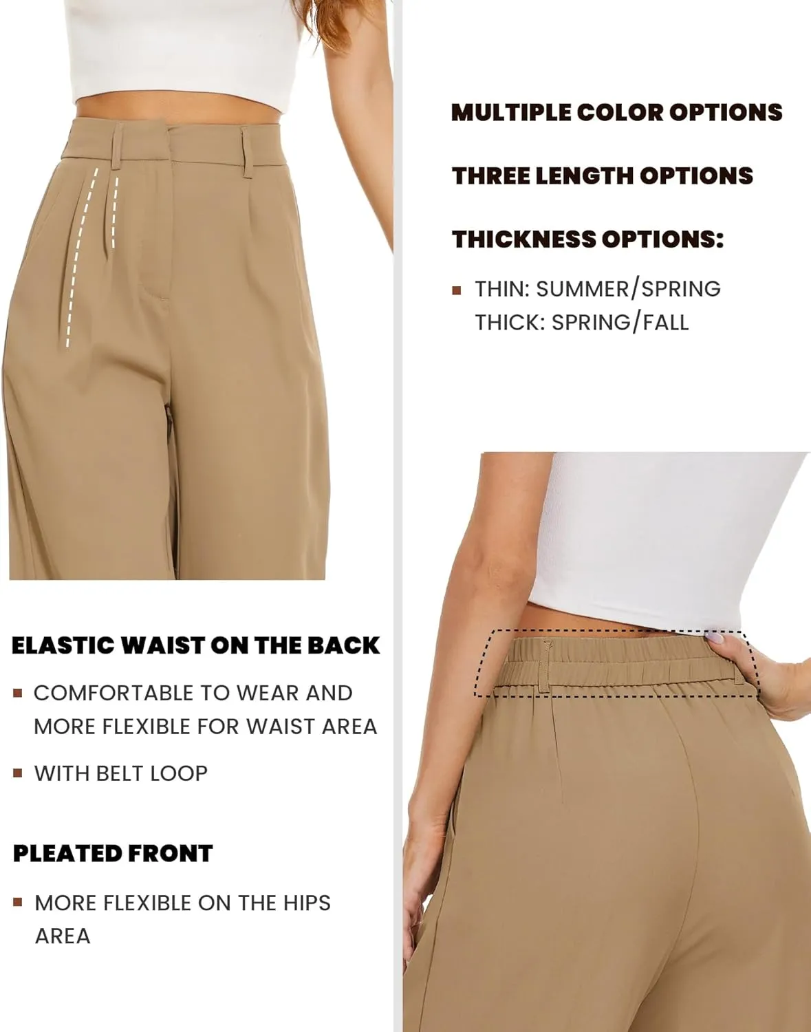 FUNYYZO Wide Leg Pants Women's High Elastic Waisted in The Back Business Work Trousers Long Straight Suit Pants