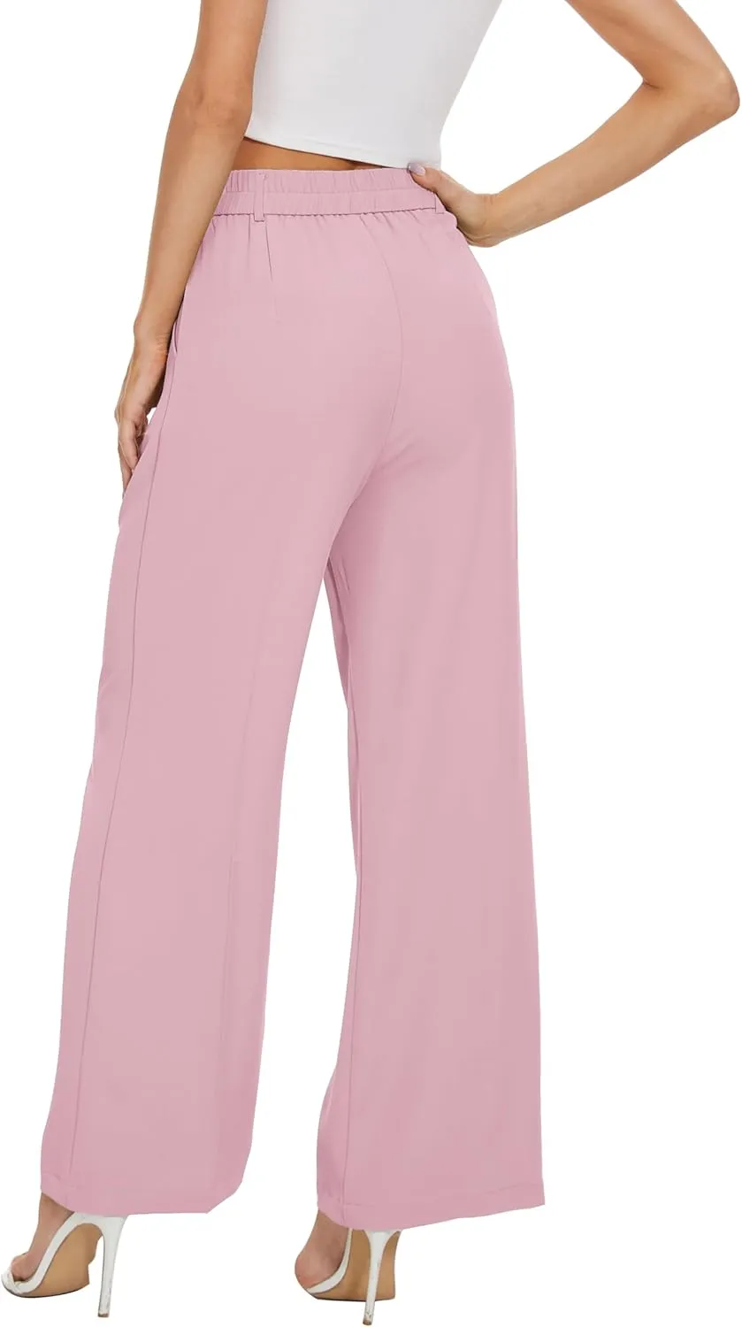 FUNYYZO Wide Leg Pants Women's High Elastic Waisted in The Back Business Work Trousers Long Straight Suit Pants
