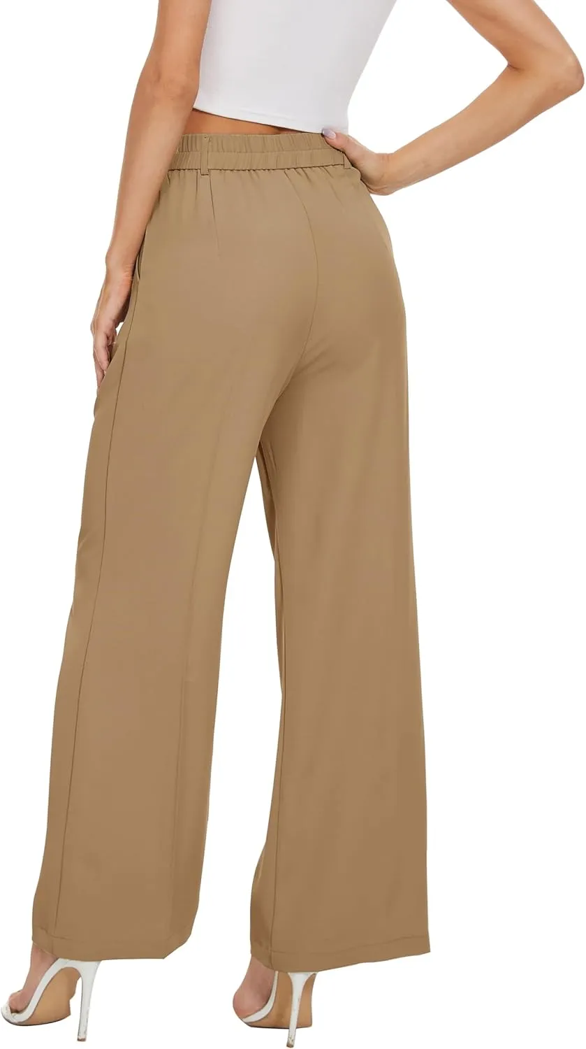 FUNYYZO Wide Leg Pants Women's High Elastic Waisted in The Back Business Work Trousers Long Straight Suit Pants