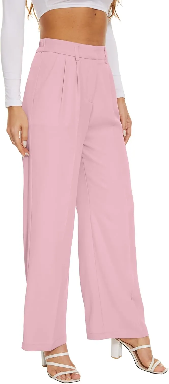 FUNYYZO Wide Leg Pants Women's High Elastic Waisted in The Back Business Work Trousers Long Straight Suit Pants