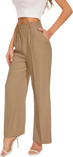 FUNYYZO Wide Leg Pants Women's High Elastic Waisted in The Back Business Work Trousers Long Straight Suit Pants