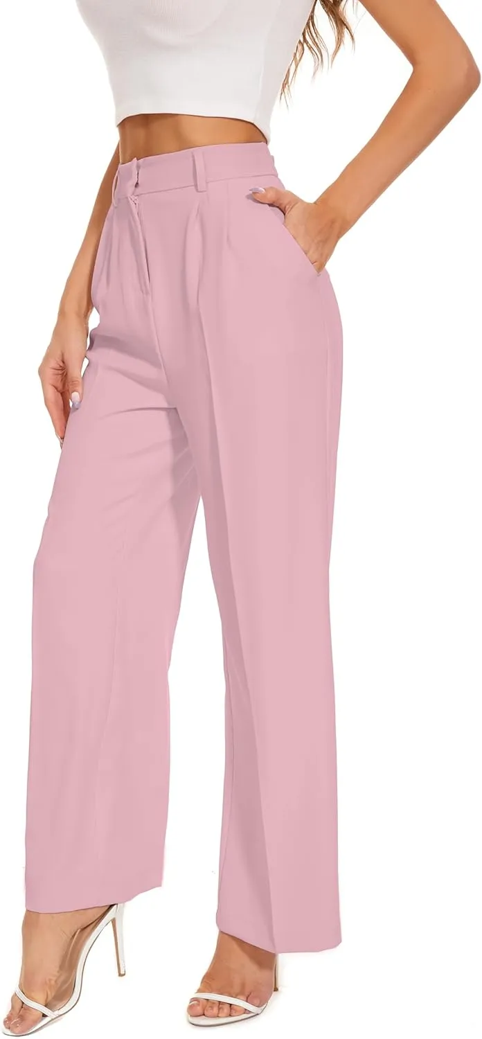 FUNYYZO Wide Leg Pants Women's High Elastic Waisted in The Back Business Work Trousers Long Straight Suit Pants
