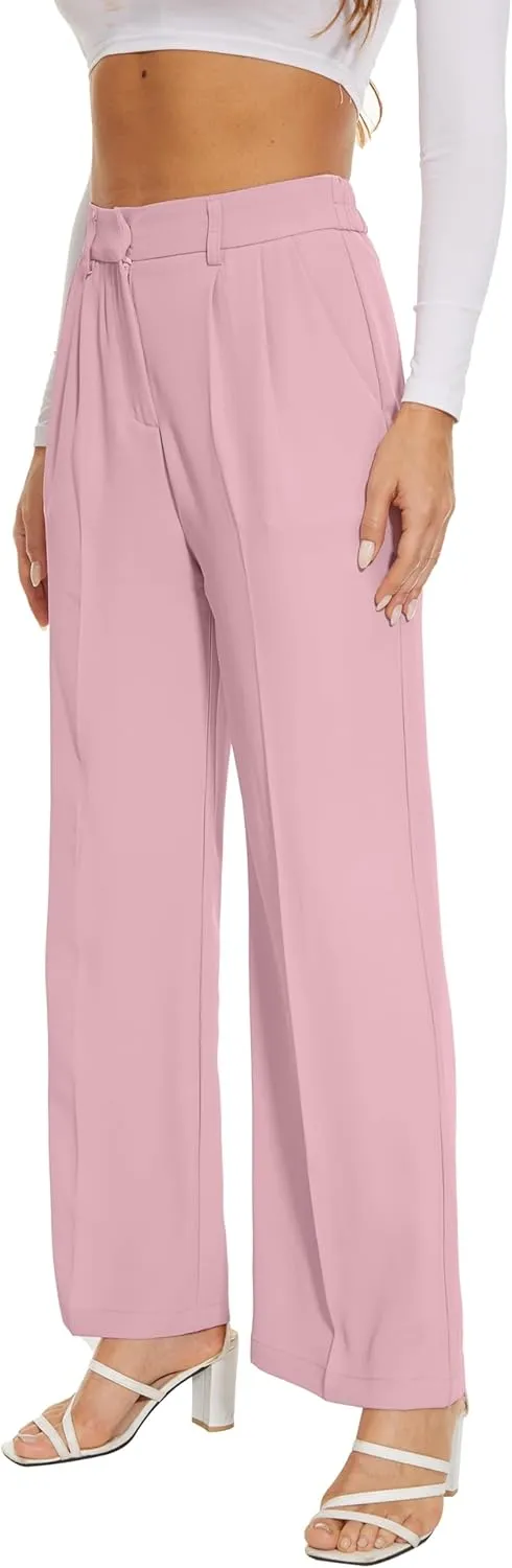 FUNYYZO Wide Leg Pants Women's High Elastic Waisted in The Back Business Work Trousers Long Straight Suit Pants