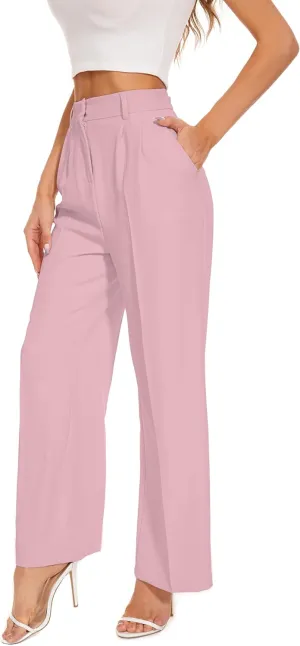 FUNYYZO Wide Leg Pants Women's High Elastic Waisted in The Back Business Work Trousers Long Straight Suit Pants