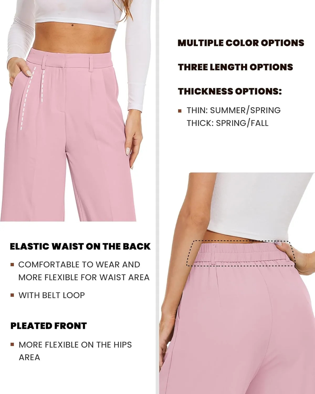 FUNYYZO Wide Leg Pants Women's High Elastic Waisted in The Back Business Work Trousers Long Straight Suit Pants