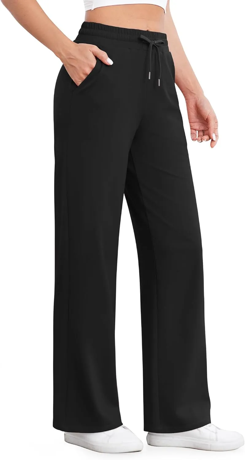 G4Free Wide Leg Yoga Pants with Pockets for Women Sweatpants Casual Drawstring Stretch Pants Petite/Regular/Tall