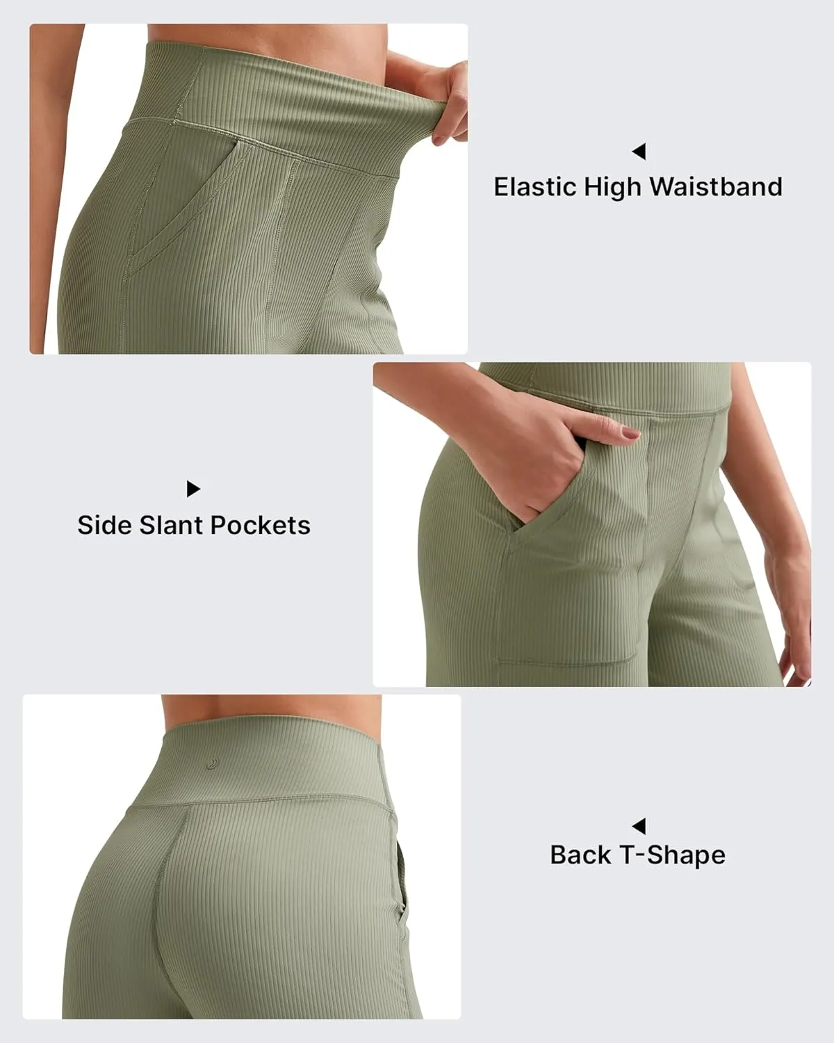 G4Free Women Casual Ribbed Wide Leg Pants with Pockets Lightweight High Waist Yoga Pants Petite/Regular/Tall