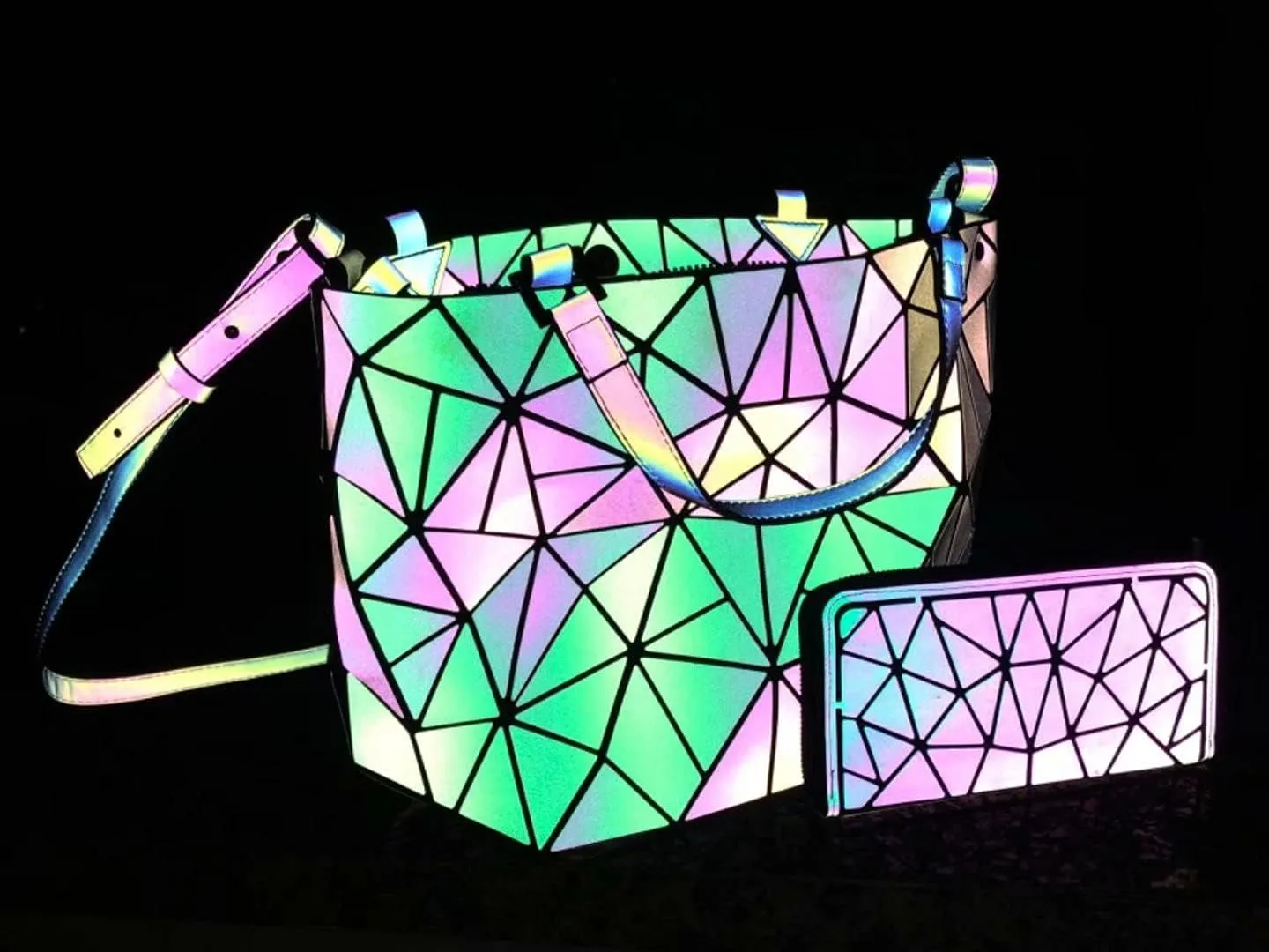 Geometric Purse Reflective Handbag Lattice Luminous Shoulder Bag Holographic Cross-Body Bag Geometry Lingge Purse for Women