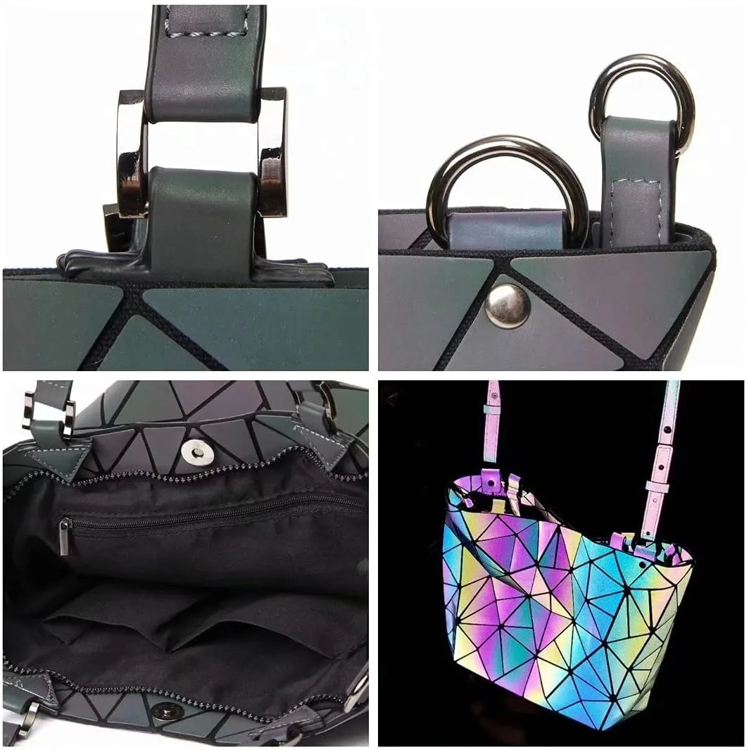Geometric Purse Reflective Handbag Lattice Luminous Shoulder Bag Holographic Cross-Body Bag Geometry Lingge Purse for Women