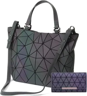 Geometric Purse Reflective Handbag Lattice Luminous Shoulder Bag Holographic Cross-Body Bag Geometry Lingge Purse for Women