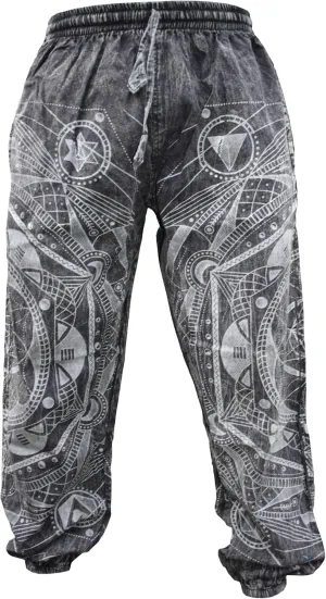 Gheri Mens Stone Washed Boho Print Harem Trousers Elastic Waist Beach Pants