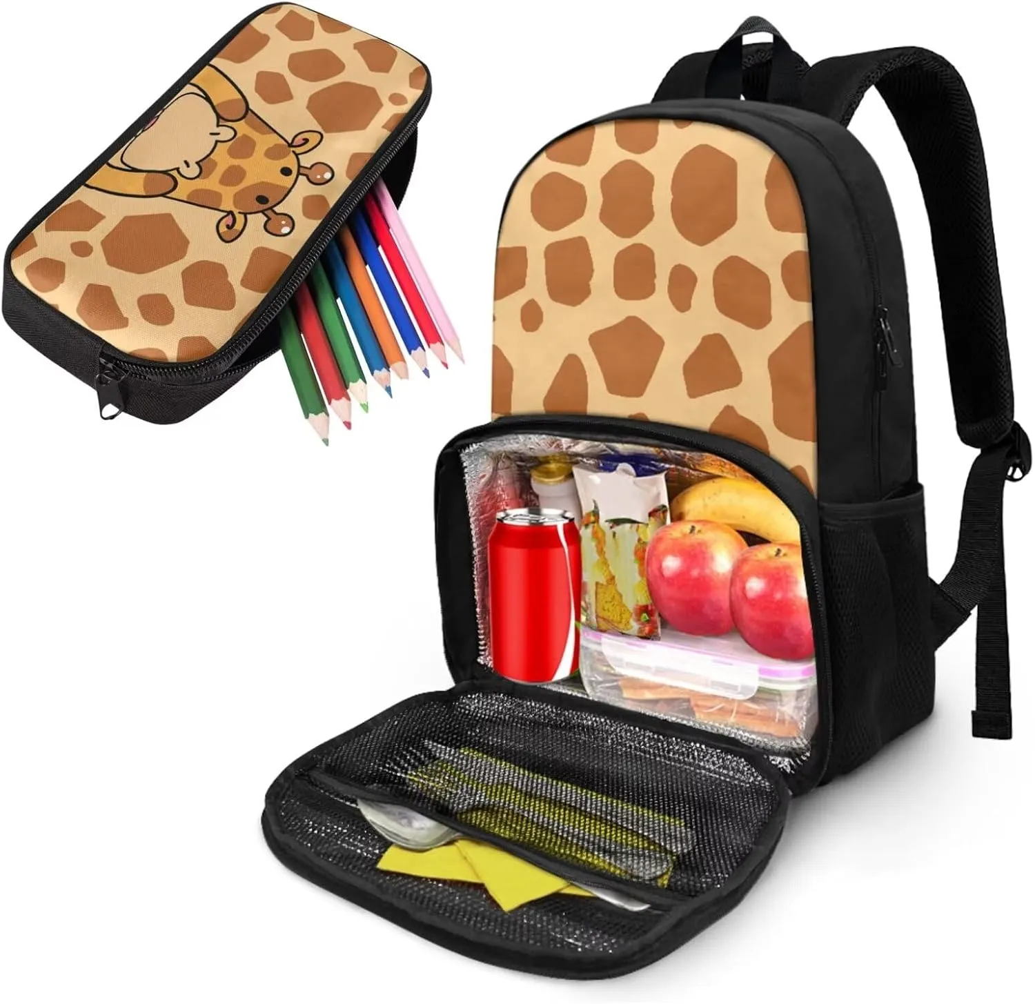Giraffe Backpacks for School Lunch Bag Cooler Backpack School Bookbag with Insulated Cooler Compartment, Laptop Backpack for Preschool Elementary Kindergarten School