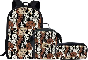 Girls Backpack Set,Kids Backpack for Girls Boys Cartoon Puppy Dog Bookbag Elementary Students School Bag with Lunch Box and Pencil Case Set,3PCS