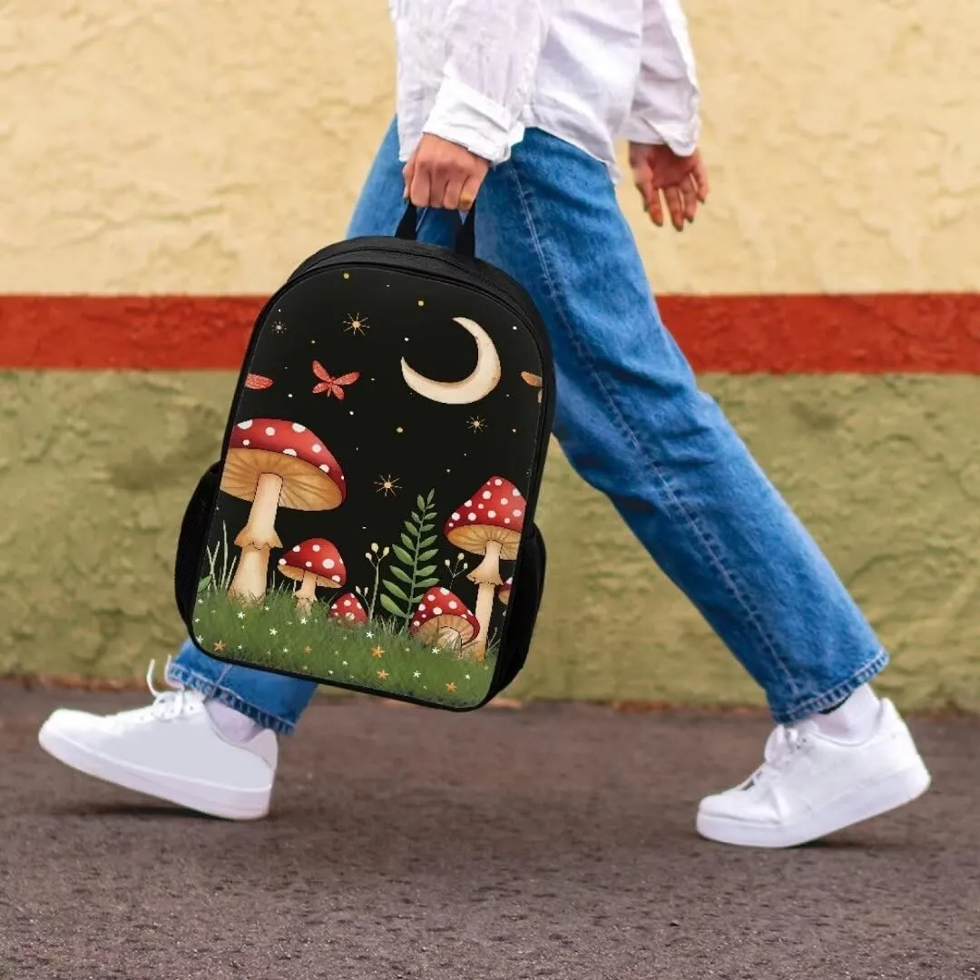 Girls Backpack With Lunch Box Pencil Case For Elementary School 3 In 1 Butterfly Mushroom Moon Print Book Bag Set For Kids Teens