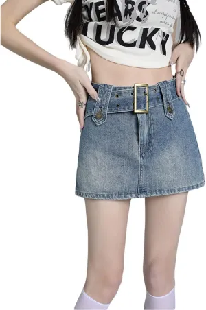 Gothic Denim Skirt Women's high Waisted A-line Buttocks Wrapped Short Skirt Women's Denim Skirt Pants