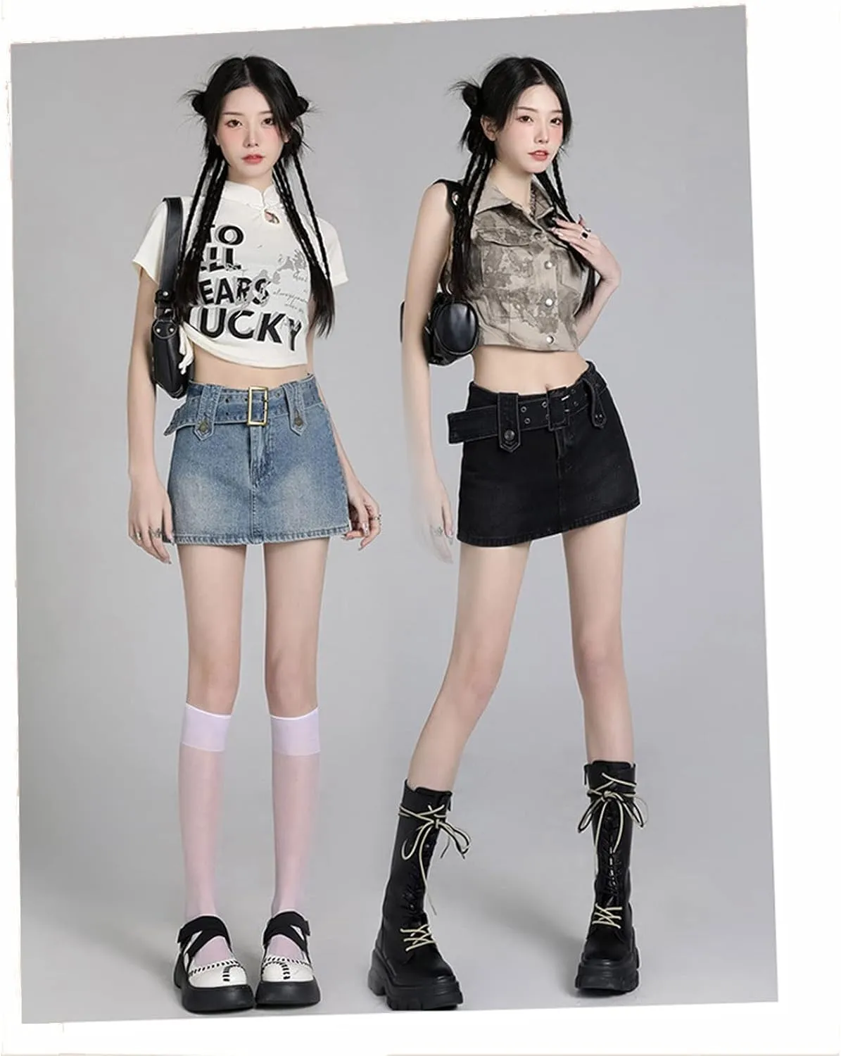 Gothic Denim Skirt Women's high Waisted A-line Buttocks Wrapped Short Skirt Women's Denim Skirt Pants