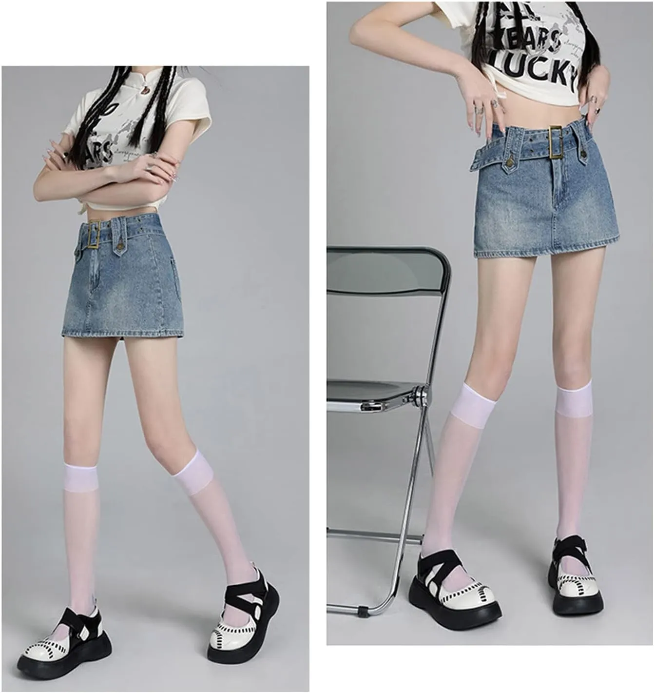 Gothic Denim Skirt Women's high Waisted A-line Buttocks Wrapped Short Skirt Women's Denim Skirt Pants
