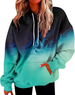 Gradient Oversized Sweatshirts for Women Loose Fit Casual Y2k Hoodies Long Sleeve Hooded Sweatshirt Trendy Pullover