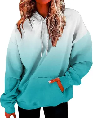 Gradient Oversized Sweatshirts for Women Loose Fit Casual Y2k Hoodies Long Sleeve Hooded Sweatshirt Trendy Pullover